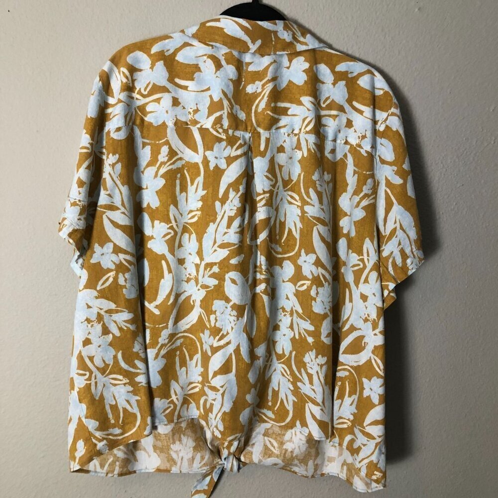 Ava & Viv Floral Linen Blend Buttercup Yellow & White Tie Waist Blouse Womens 3X - Picture 7 of 7